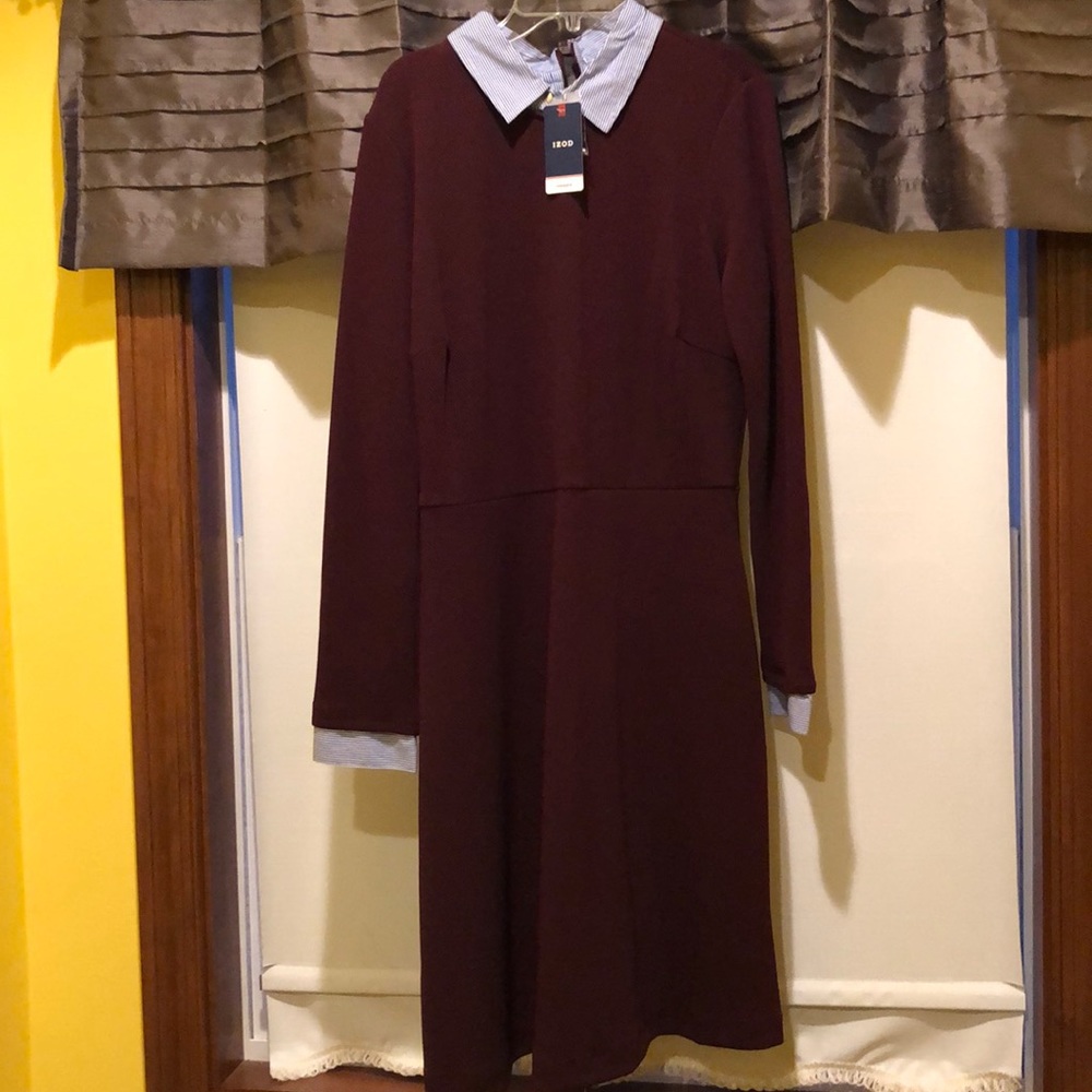 NWT maroon dress with blue collar/sleeves